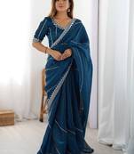 teal designer heavy jmc art silk embroidered saree with sequin work blouse – party & festive wear