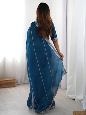 teal jmc art silk blend embroidered saree with sequin work blouse  party & festive wear 2