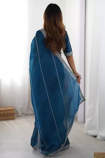 teal jmc art silk blend embroidered saree with sequin work blouse  party & festive wear