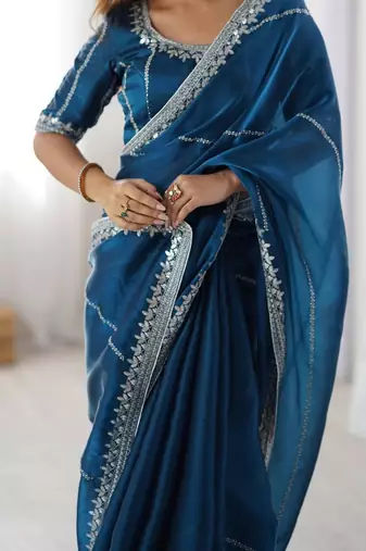 teal jmc art silk blend embroidered saree with sequin work blouse  party & festive wear