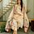 Cream embroidered beads viscose assam silk kurta set with dupatta