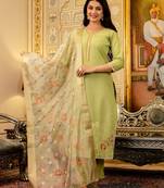 Pista green embroidered viscose simmer kurta set with dupatta
