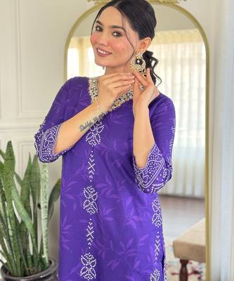 Blue printed french crepe kurta set with dupatta 3
