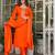 Orange embroidered viscose chanderi kurta set with dupatta