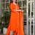 Orange embroidered viscose chanderi kurta set with dupatta