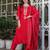 Red embroidered viscose chanderi kurta set with dupatta