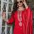Red embroidered viscose chanderi kurta set with dupatta