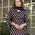 Black floral printed cotton kurta set with dupatta