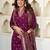 Wine embroidered viscose chanderi kurta set with dupatta