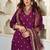 Wine embroidered viscose chanderi kurta set with dupatta