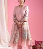 Baby pink sequins embroidered viscose chanderi kurta set with dupatta