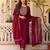 Maroon embroidered rayon kurta set with dupatta