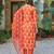 Orange floral printed cotton blend kurta set with dupatta