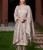 Grey embroidered vichitra silk kurta set with dupatta