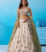 Cream- Tissue Sequins Embroidered Semi-Stitched Lehenga & Unstitched Blouse With Dupatta