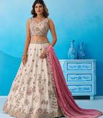 Cream- Tissue Sequins Embroidered Semi-Stitched Lehenga & Unstitched Blouse With Dupatta