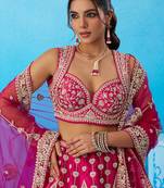 Pink- Silk Beads & Sequins Embroidered Semi-Stitched Lehenga & Unstitched Blouse With Dupatta