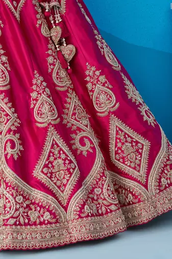 Pink- Silk Beads & Sequins Embroidered Semi-Stitched Lehenga & Unstitched Blouse With Dupatta