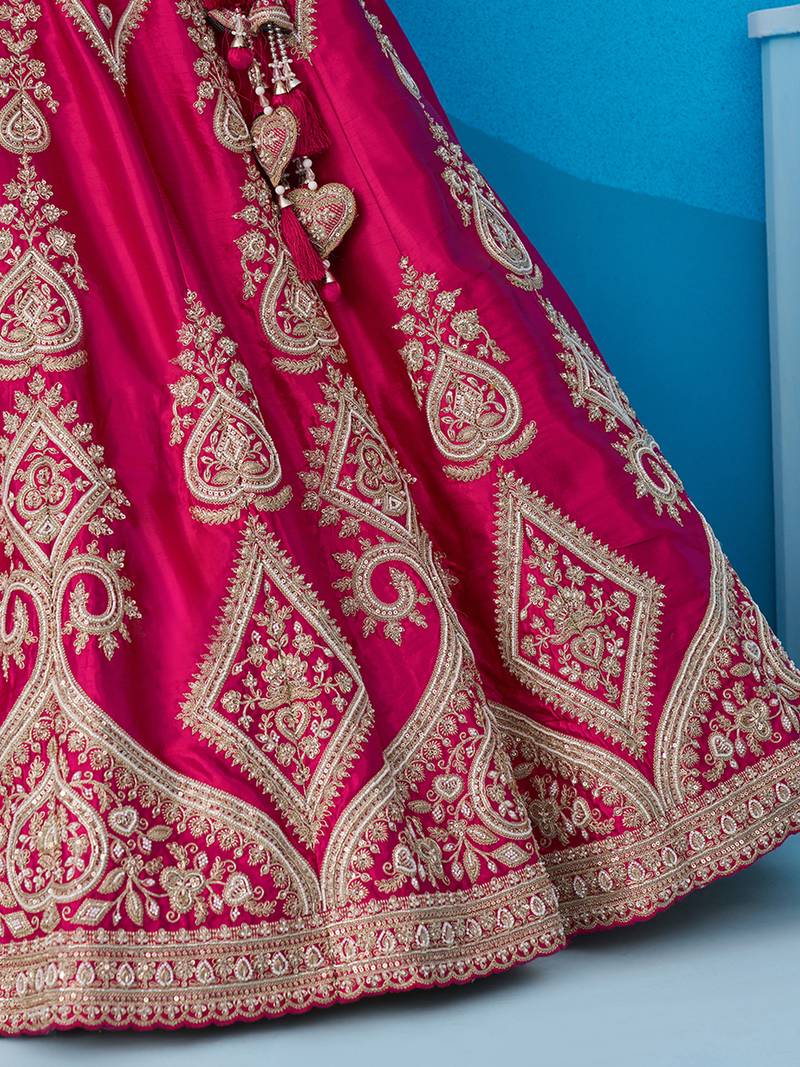 Pink- Silk Beads & Sequins Embroidered Semi-Stitched Lehenga & Unstitched Blouse With Dupatta