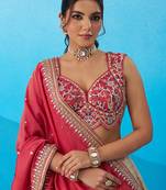 Cream- Jacquard Tissue Sequinned Thread & Embroidered Semi-Stitched Lehenga & Unstitched Blouse With Dupatta