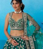 Green- Silk Beads & Sequins Embroidered Semi-Stitched Lehenga & Unstitched Blouse With Dupatta