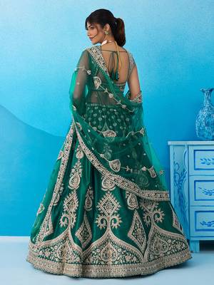 Green- Silk Beads & Sequins Embroidered Semi-Stitched Lehenga  & Unstitched Blouse With Dupatta 4