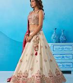 Cream- Tissue Sequins Embroidered Semi-Stitched Lehenga & Unstitched Blouse With Dupatta