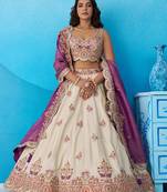 Cream- Tissue Sequins Embroidered Semi-Stitched Lehenga & Unstitched Blouse With Dupatta