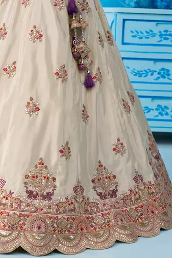 Cream- Tissue Sequins Embroidered Semi-Stitched Lehenga  & Unstitched Blouse With Dupatta