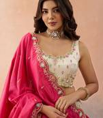 Cream- Cosmos Silk Beads & Sequins Embroidered Semi-Stitched Lehenga & Unstitched Blouse With Dupatta