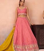 Pink- Cosmos Silk Beads & Sequins Embroidered Semi-Stitched Lehenga & Unstitched Blouse With Dupatta