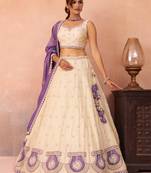 Cream- Jacquard Heavy Beads with Sequins Embroidered Semi-Stitched Lehenga & Unstitched Blouse With Dupatta