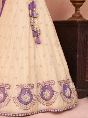 Cream- Jacquard Heavy Beads with Sequins Embroidered Semi-Stitched Lehenga  & Unstitched Blouse With Dupatta 5