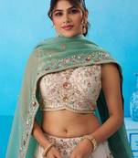 Cream- Tissue Sequins Embroidered Multicolor Patch Work Semi-Stitched Lehenga & Unstitched Blouse With Dupatta