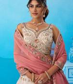 Cream- Tissue Sequins Embroidered Multicolor Patch Work Semi-Stitched Lehenga & Unstitched Blouse With Dupatta