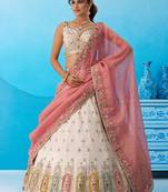 Cream- Tissue Sequins Embroidered Multicolor Patch Work Semi-Stitched Lehenga & Unstitched Blouse With Dupatta