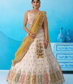 Cream- Tissue Sequins Embroidered Multicolor Patch Work Semi-Stitched Lehenga & Unstitched Blouse With Dupatta