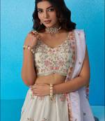 Limegreen- Tissue Sequinned & Zari Embroidered Semi-Stitched Lehenga & Unstitched Blouse With Dupatta