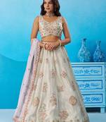Limegreen- Tissue Sequinned & Zari Embroidered Semi-Stitched Lehenga & Unstitched Blouse With Dupatta