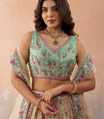 Cream- Tissue Sequins Embroidered Semi-Stitched Lehenga & Unstitched Blouse With Dupatta