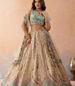 Cream- Tissue Sequins Embroidered Semi-Stitched Lehenga & Unstitched Blouse With Dupatta