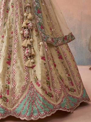 Cream- Tissue Sequins Embroidered Semi-Stitched Lehenga & Unstitched Blouse With Dupatta 5