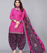 Unstitched printed cotton blend kurta & patiyala dress material with top, bottom & dupatta