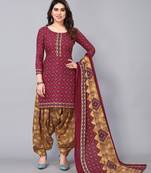 Unstitched printed cotton blend kurta & patiyala dress material with top, bottom & dupatta