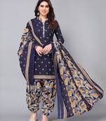 Unstitched printed cotton blend kurta & patiyala dress material with top, bottom & dupatta