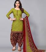 Unstitched printed cotton blend kurta & patiyala dress material with top, bottom & dupatta