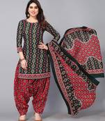 Unstitched printed cotton blend kurta & patiyala dress material with top, bottom & dupatta