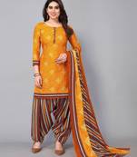 Unstitched printed cotton blend kurta & patiyala dress material with top, bottom & dupatta