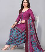 Unstitched printed cotton blend kurta & patiyala dress material with top, bottom & dupatta