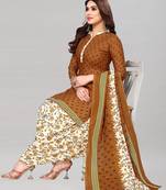 Unstitched printed cotton blend kurta & patiyala dress material with top, bottom & dupatta
